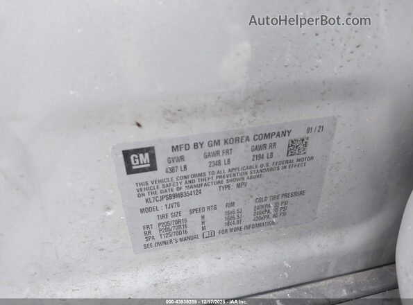 KL7CJPSB9MB354124 2021 CHEVROLET TRAX Gray Engine compartment view
