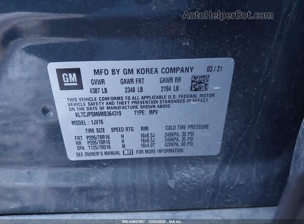 KL7CJPSM6MB364319 2021 CHEVROLET TRAX Серый Вид подкапотного пространства