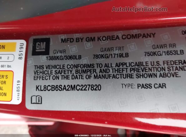 KL8CB6SA2MC227820 2021 CHEVROLET SPARK Оранжевый Вид подкапотного пространства