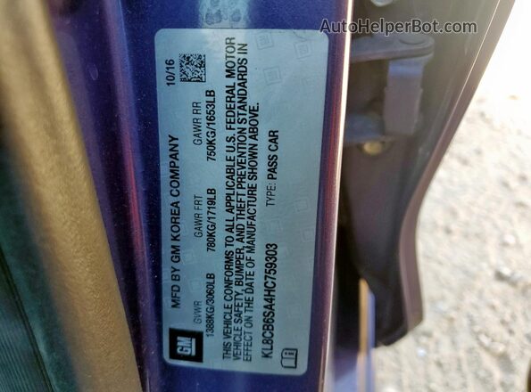 KL8CB6SA4HC759303 2017 CHEVROLET SPARK Фиолетовый Вид наклейки с VIN-кодом