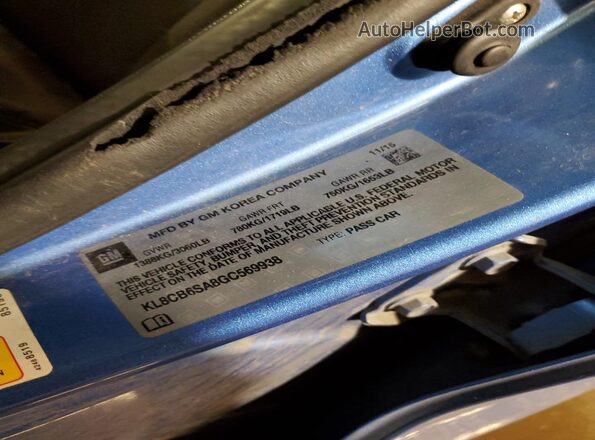 KL8CB6SA8GC569938 2016 CHEVROLET SPARK Синий Вид подкапотного пространства