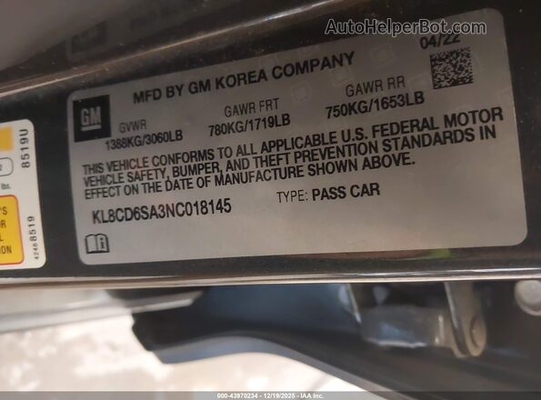 KL8CD6SA3NC018145 2022 CHEVROLET SPARK Серый Вид подкапотного пространства