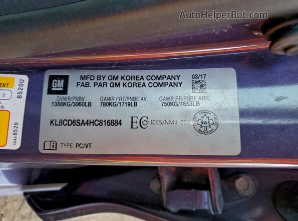 KL8CD6SA4HC816884 2017 CHEVROLET SPARK Фиолетовый Вид подкапотного пространства