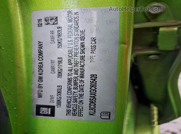 KL8CD6SAXGC605428 2016 CHEVROLET SPARK Green Շարժիչի բաժամունքի տեսք