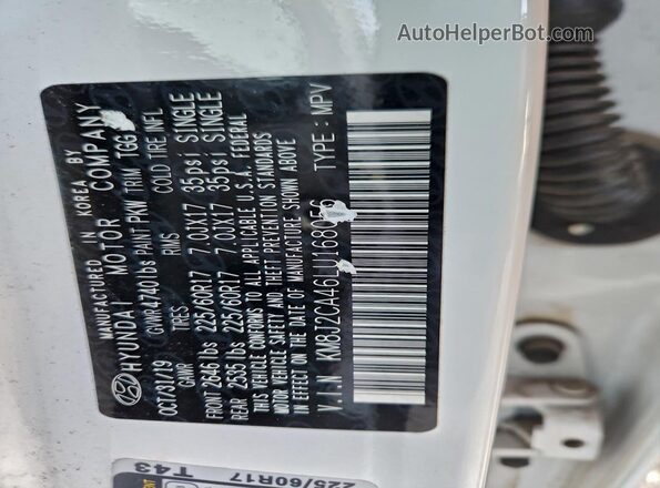 KM8J2CA46LU168056 2020 HYUNDAI TUCSON White Vista de la etiqueta del VIN