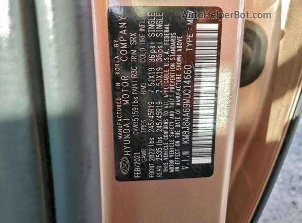 KM8J84A69MU014660 2021 HYUNDAI NEXO Коричневый Вид наклейки с VIN-кодом