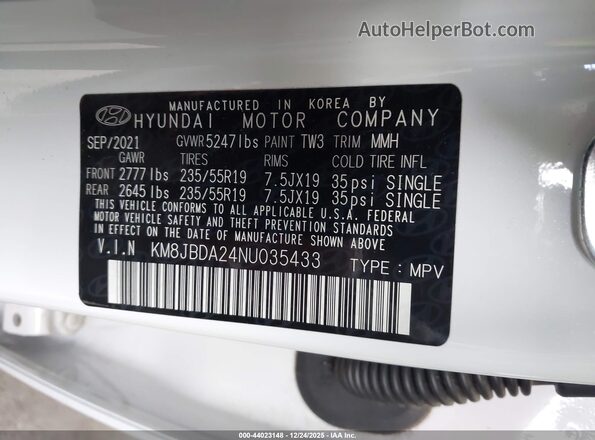 KM8JBDA24NU035433 2022 HYUNDAI TUCSON PLUG-IN HYBRID Белый Вид подкапотного пространства