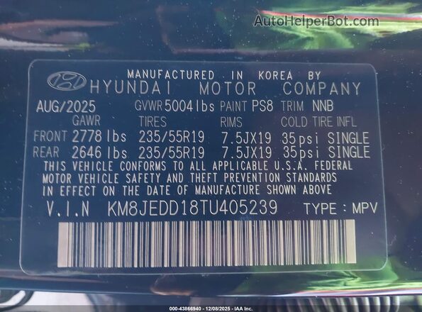 KM8JEDD18TU405239 2026 HYUNDAI TUCSON HYBRID Черный Вид подкапотного пространства