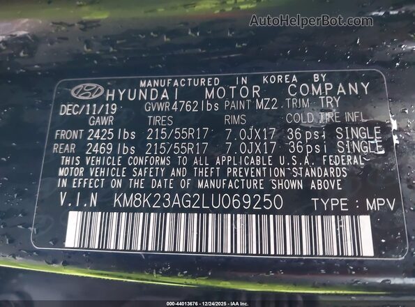 KM8K23AG2LU069250 2020 HYUNDAI KONA ELECTRIC Black Widok komory silnika