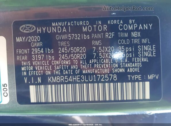KM8R54HE3LU172578 2020 HYUNDAI PALISADE Серый Вид подкапотного пространства