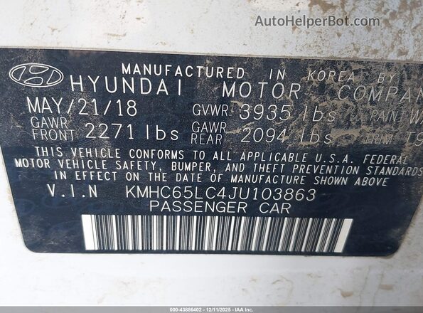 KMHC65LC4JU103863 2018 HYUNDAI IONIQ HYBRID White ძრავის განყოფილების ხედი