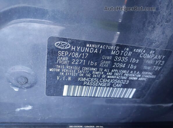 KMHC65LC6HU056023 2017 HYUNDAI IONIQ HYBRID Серый Вид подкапотного пространства