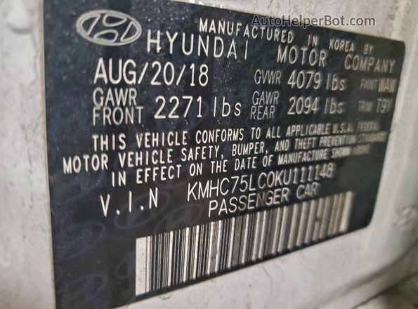 KMHC75LC0KU111148 2019 HYUNDAI IONIQ White Vista del compartimento del motor