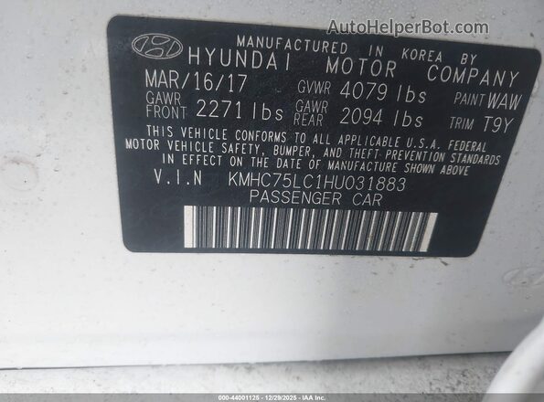 KMHC75LC1HU031883 2017 HYUNDAI IONIQ HYBRID White Вид підкапотного простору