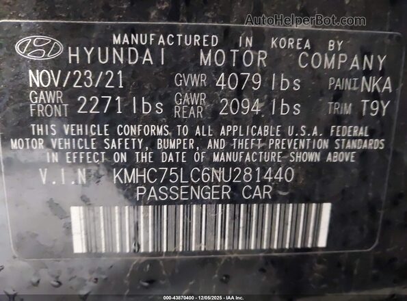KMHC75LC6NU281440 2022 HYUNDAI IONIQ HYBRID Черный Вид подкапотного пространства
