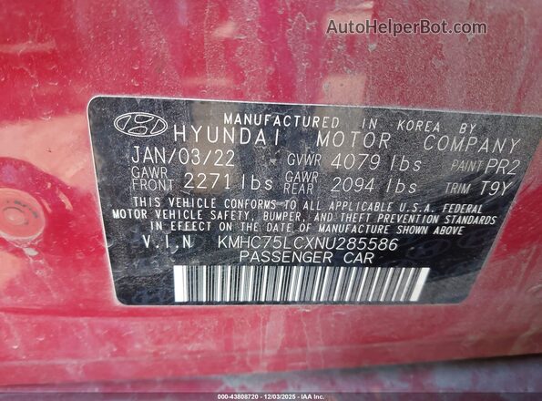 KMHC75LCXNU285586 2022 HYUNDAI IONIQ HYBRID Красный Вид подкапотного пространства