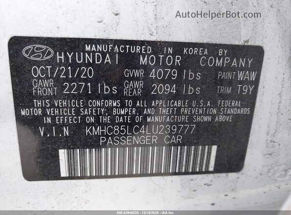 KMHC85LC4LU239777 2020 HYUNDAI IONIQ HYBRID White Շարժիչի բաժամունքի տեսք