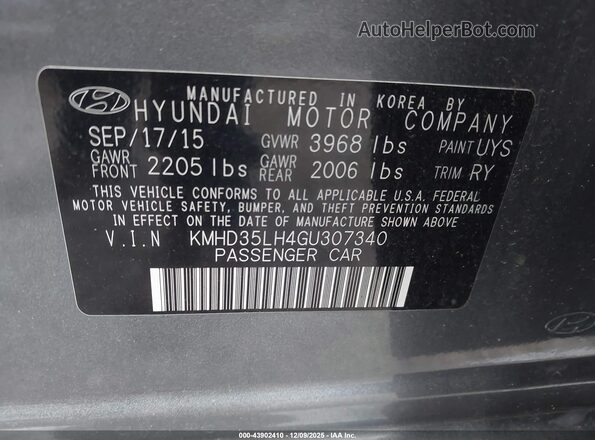 KMHD35LH4GU307340 2016 HYUNDAI ELANTRA GT Серый Вид подкапотного пространства