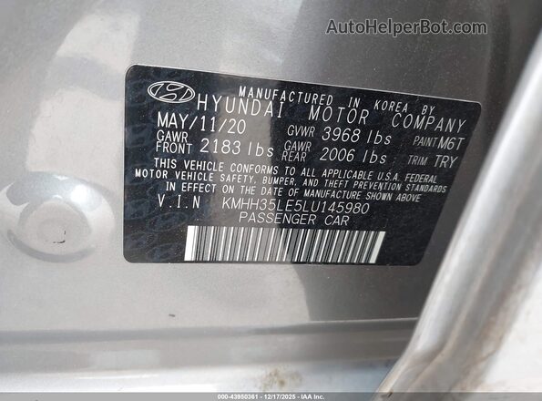 KMHH35LE5LU145980 2020 HYUNDAI ELANTRA GT Gray Вид підкапотного простору