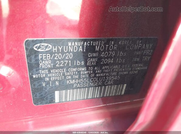 KMHH55LC0LU139545 2020 HYUNDAI ELANTRA GT Red Շարժիչի բաժամունքի տեսք