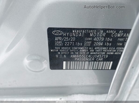 KMHH55LC4LU145719 2020 HYUNDAI ELANTRA GT Silver ძრავის განყოფილების ხედი