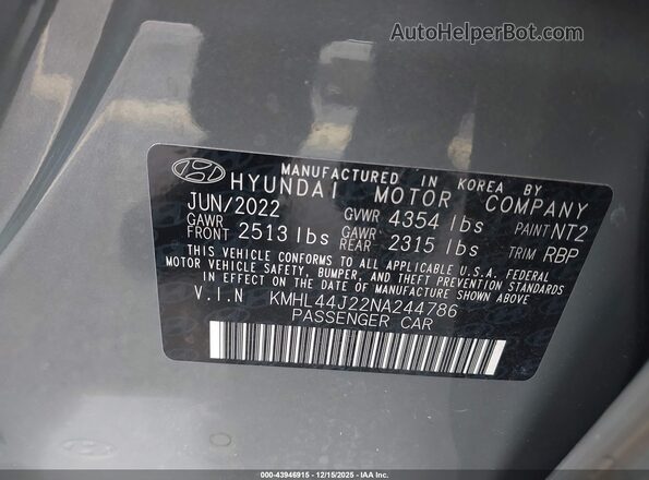 KMHL44J22NA244786 2022 HYUNDAI SONATA Gray Widok komory silnika