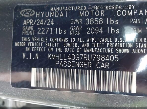 KMHLL4DG7RU798405 2024 HYUNDAI ELANTRA Gray ძრავის განყოფილების ხედი