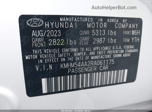 KMHM54AA2RA061175 2024 HYUNDAI IONIQ 6 White Вид підкапотного простору