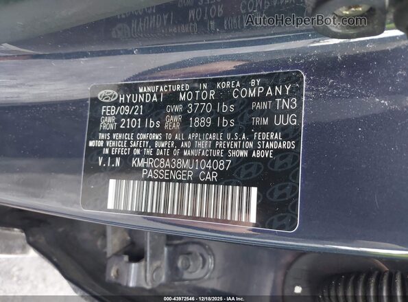 KMHRC8A38MU104087 2021 HYUNDAI VENUE Синий Вид подкапотного пространства