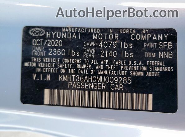 KMHT36AH0MU009285 2021 HYUNDAI VELOSTER Blue VIN sticker view