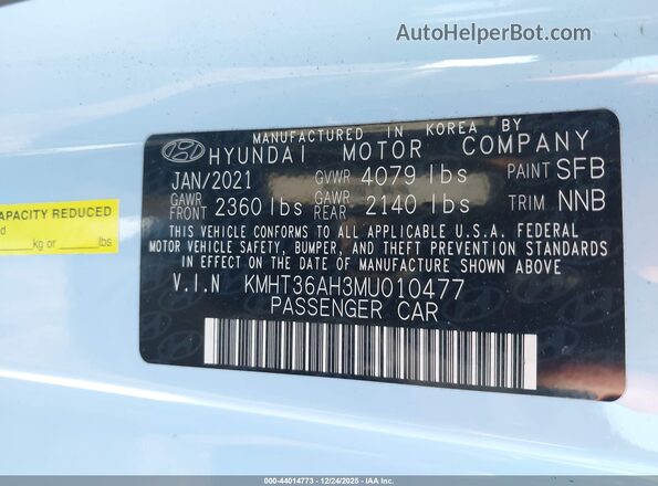 KMHT36AH3MU010477 2021 HYUNDAI VELOSTER N Синий Вид подкапотного пространства