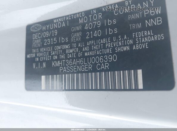 KMHT36AH6LU006390 2020 HYUNDAI VELOSTER N White Vista del compartimento del motor