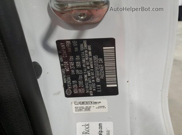 KMHTG6AF6KU016385 2019 HYUNDAI VELOSTER Белый Вид подкапотного пространства