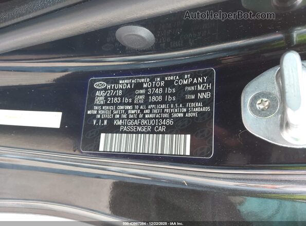 KMHTG6AF8KU013486 2019 HYUNDAI VELOSTER Black Vista del compartimento del motor