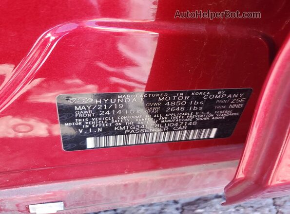 KMTG34LE8LU047148 2020 GENESIS G70 Red Widok naklejki z numerem VIN