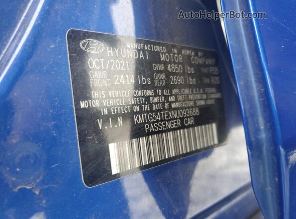 KMTG54TEXNU093688 2022 GENESIS G70 Blue Вид підкапотного простору