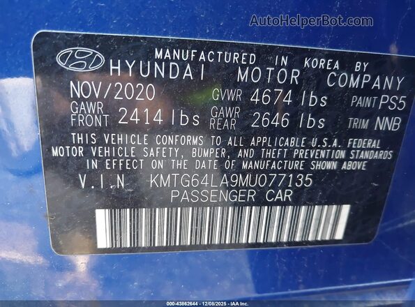 KMTG64LA9MU077135 2021 GENESIS G70 Синий Вид подкапотного пространства