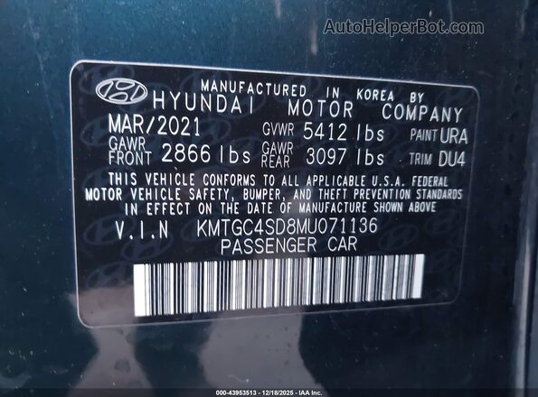 KMTGC4SD8MU071136 2021 GENESIS G80 Dark Blue Вид подкапотного пространства
