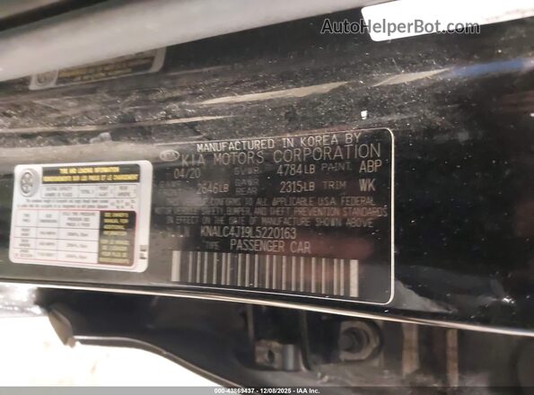 KNALC4J19L5220163 2020 KIA CADENZA Black Widok komory silnika