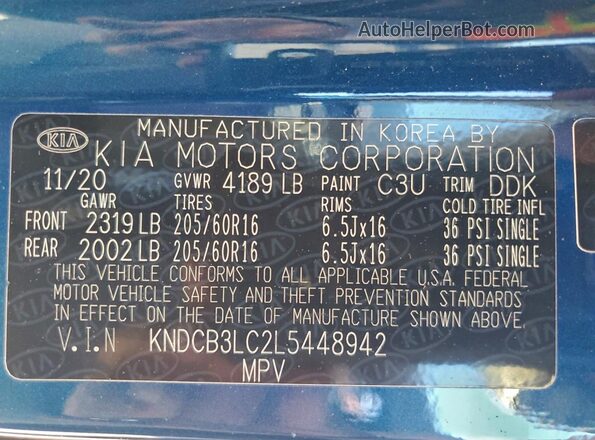 KNDCB3LC2L5448942 2020 KIA NIRO Синий Вид подкапотного пространства