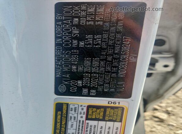 KNDCB3LC9L5382437 2020 KIA NIRO Белый Вид наклейки с VIN-кодом