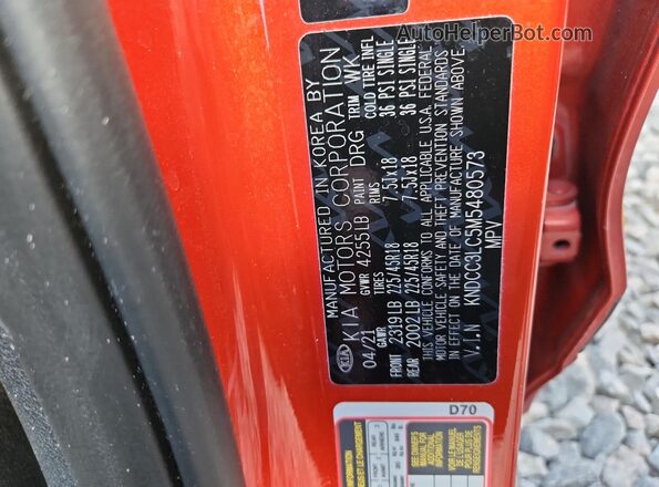 KNDCC3LC5M5480573 2021 KIA NIRO Оранжевый Панорамный вид салона 360°