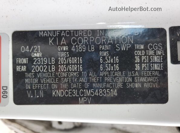 KNDCE3LC1M5483514 2021 KIA NIRO White Շարժիչի բաժամունքի տեսք