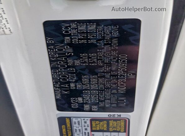 KNDCP3LE2P5091500 2023 KIA NIRO White ძრავის განყოფილების ხედი