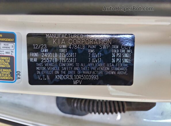 KNDCR3L10R5103993 2024 KIA NIRO Белый Вид наклейки с VIN-кодом