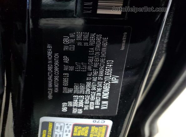 KNDMB5C10L6587413 2020 KIA SEDONA Black Widok naklejki z numerem VIN