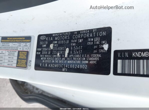 KNDMB5C14L6624902 2020 KIA SEDONA White Engine compartment view
