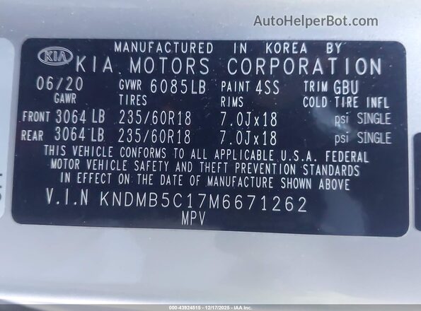 KNDMB5C17M6671262 2021 KIA SEDONA Silver Вид підкапотного простору