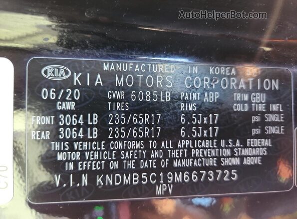KNDMB5C19M6673725 2021 KIA SEDONA Black Vista de la etiqueta del VIN