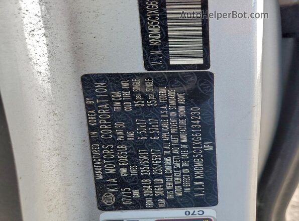 KNDMB5C1XG6134230 2016 KIA SEDONA Silver Widok naklejki z numerem VIN
